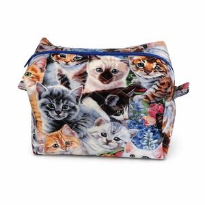 Cat Makeup Bag, Kitten Cosmetic Pouch, Quilted Zipper Toiletry Bag, Cat Lover